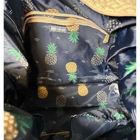 Lug Tote Bag Aerial 2 Pineapple Gold Quilted Embroidery Travel Beach Everyday - Picture 7 of 16